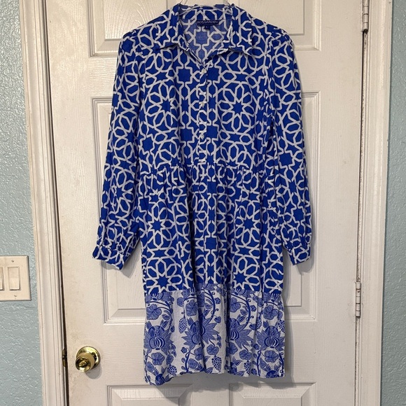 Tuckernuck Dresses & Skirts - Tuckernuck‎ Ro’s Garden Romy Long Sleeve Printed Shirt Dress Blue Size Large